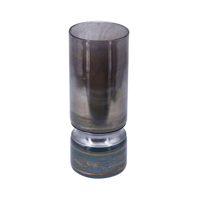 Jane Large Decorative Vase, Steel Base, Layered Blue-Black Glass 13 Inch