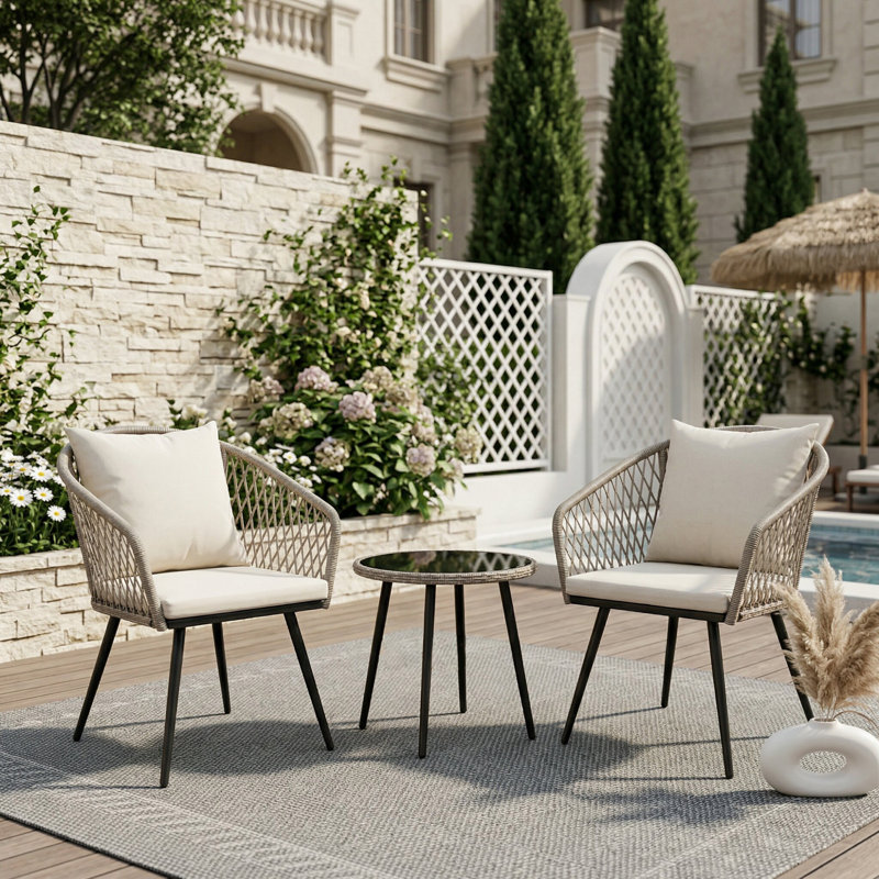 2-Person Outdoor Patio Bistro Set, Gray, White