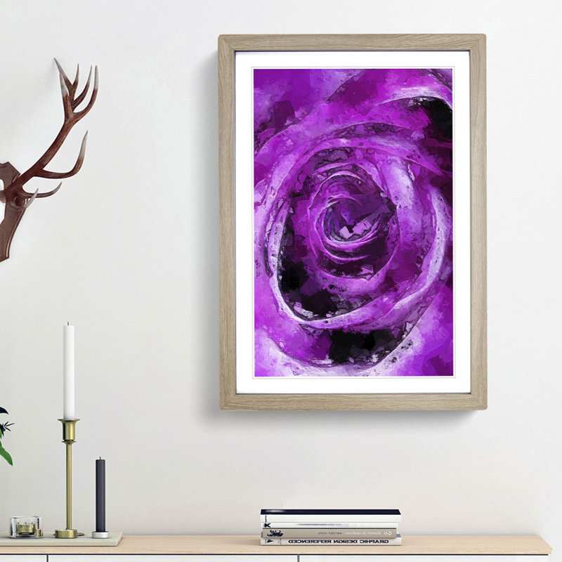 Striking Purple Rose in Abstract - Framed Print, 48cm H x 36cm W x 2cm D, Oak Framed