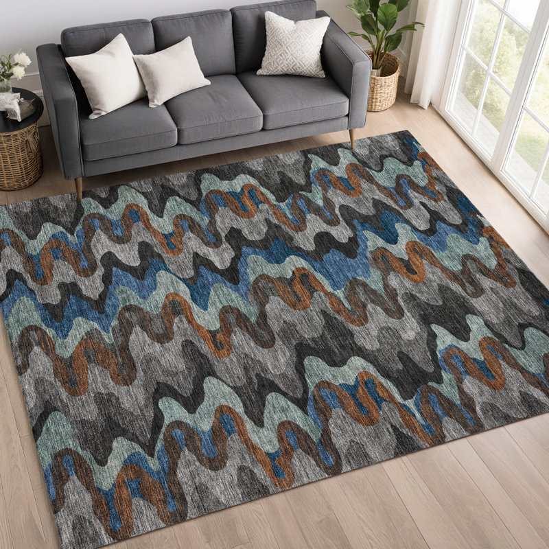 Machine Washable Indoor/Outdoor Chantille ACN2481 Abstract Rug, 8' x 10', Black