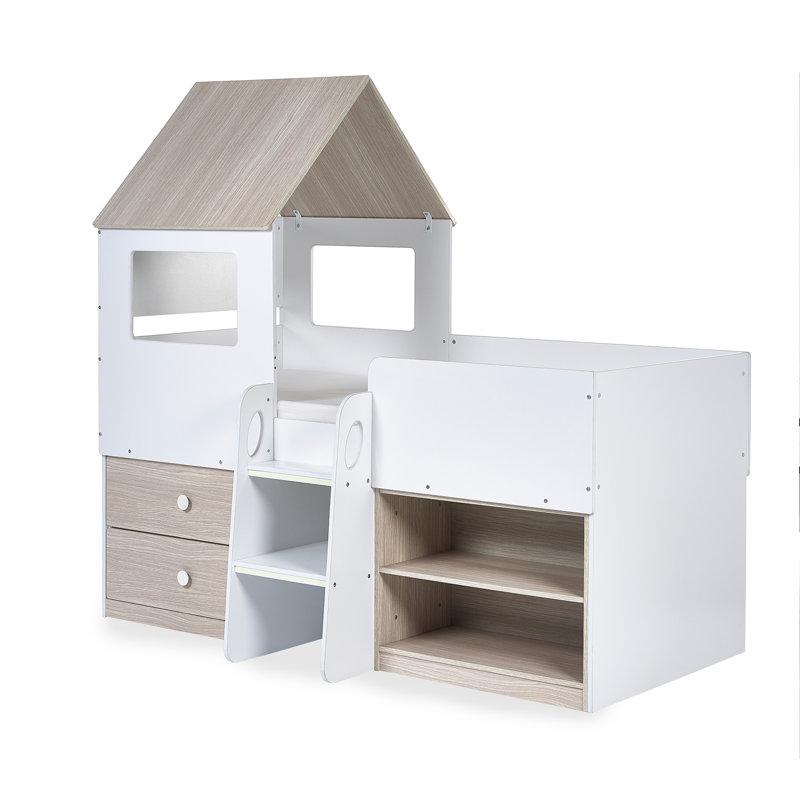 Summer Rain Single (3') Mid Sleepers with Storage Included, Pale Wood/White