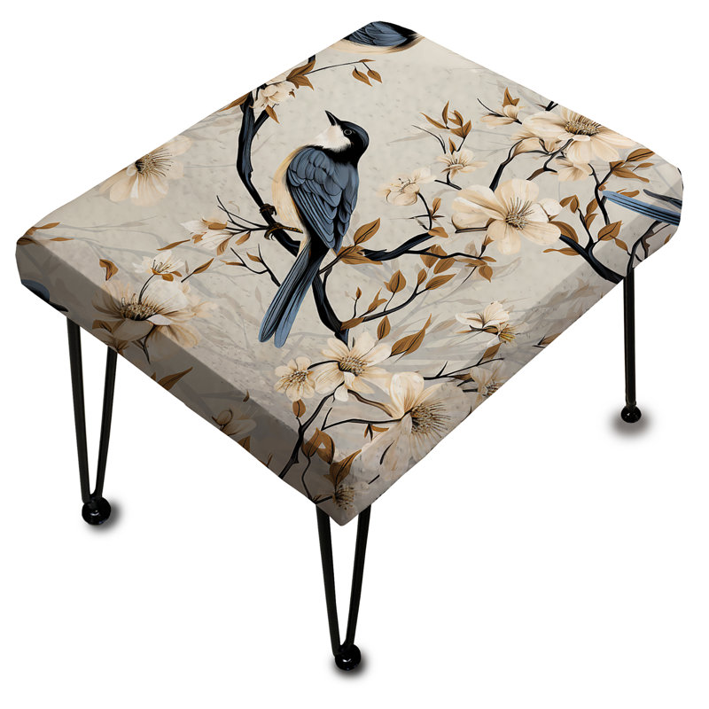 Minimalist Birds On Branch Collage - Floral Rectangle Ottoman