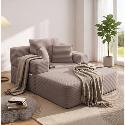 Canapé-lit en peluche surdimensionné en peluche, canapé-lit convertible avec poches de rangement et 3 coussins, café