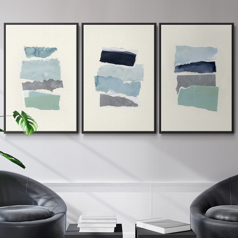 Seaside Color Study II - Ensemble de 3 cadres flottants sur toile, H 27 po x l 54 po, Noir