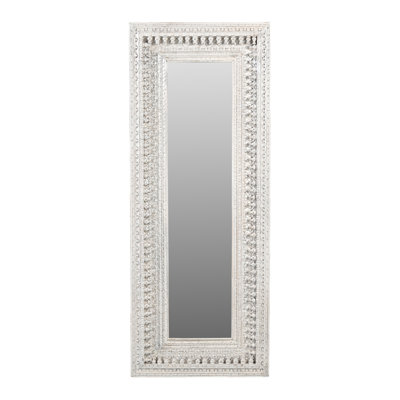 Ayla Mirror In Distressed White Finished Traditional Handcarved Solid Wood