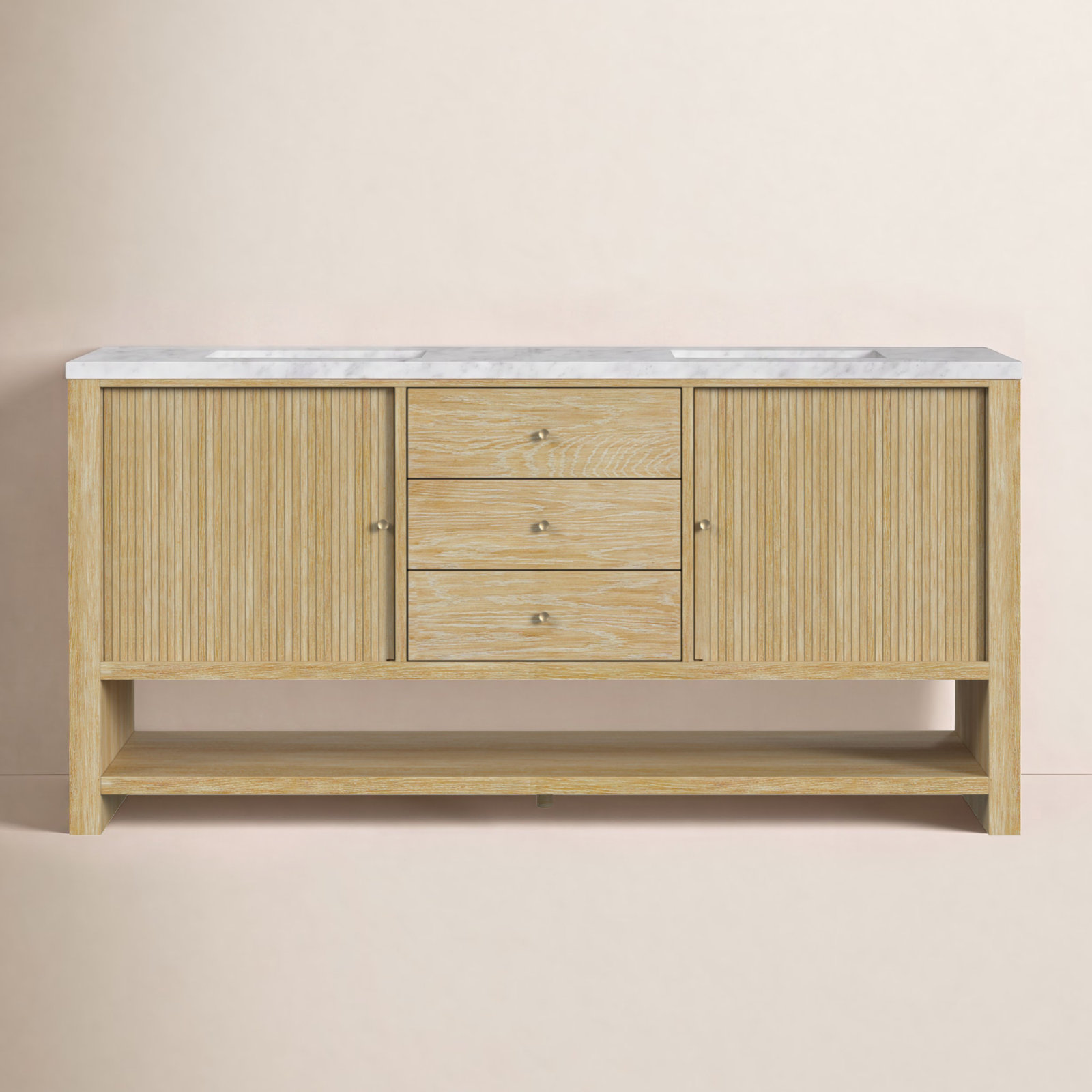 Marigot 72" Carrara Marble Double Bathroom Vanity, Carrara White, 8" Widespread