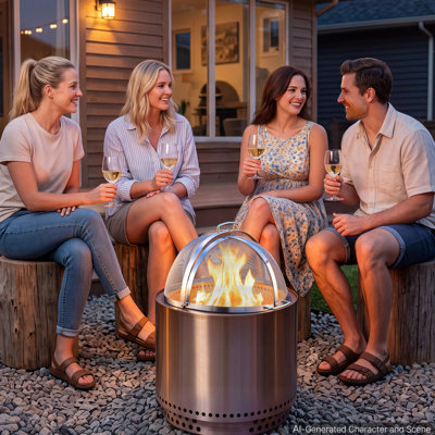 Pare-étincelles pour foyer extérieur, dôme de 48 cm (19 pouces), couvercle en maille d'acier inoxydable, idéal pour l'extérieur (terrasse, jardin, camping, fêtes), avec poignées et tisonnier, résistant aux hautes températures, bloque les étincelles, argenté