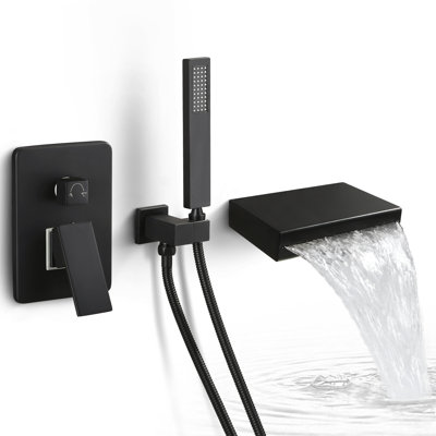 SKOWLL Wall Mount Bathtub Faucet Hand Shower, Chrome Waterfall Tub Faucet, Modern Single Handle LED Bathroom Shower Faucet with Spout Diverter Valve
