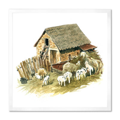 Vieille ferme avec moutons - Peinture sur toile