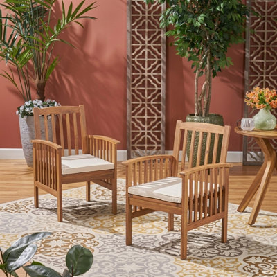 Chaises d'extérieur modernes en bois d'acacia avec coussins résistants à l'eau (ensemble de 2)