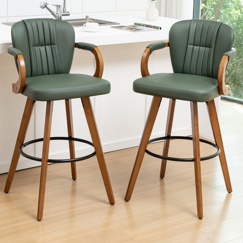 Swivel Upholstered Counter Stool, Green, Bar Stool (30" Seat Height)
