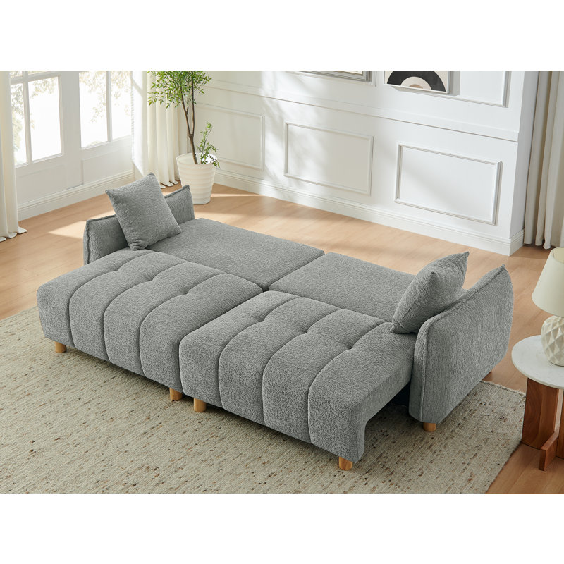 Abner 90.1" Full Size Convertible Tufted Sleeper Sofa With Storage For Living Room, Gray
