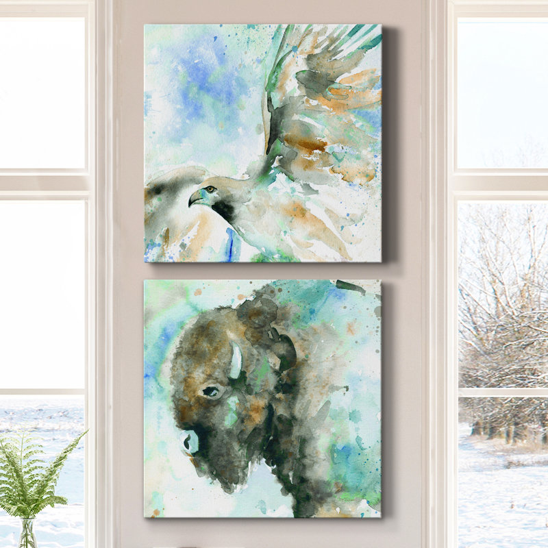 Hawk On Blue - Ensemble de 2 peintures sur toiles, H 24 po x l 48 po x P 1 po, Toile tendue