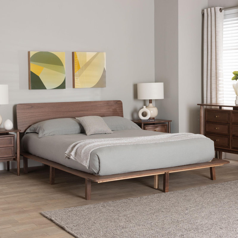 Alyssa Walnut Brown Wood Queen Platform Bed with Angled Headboard