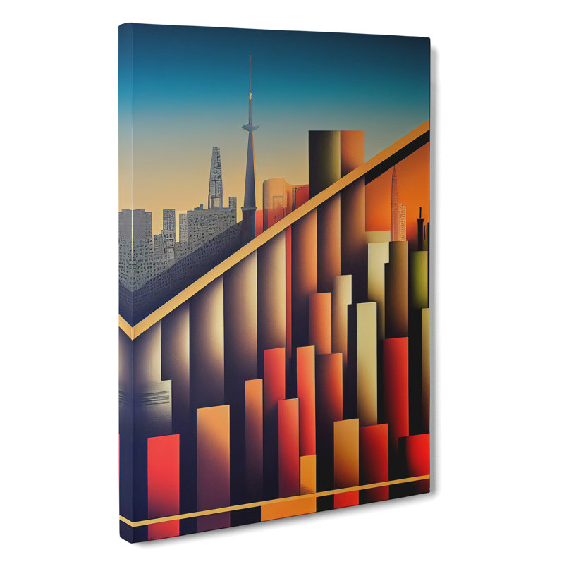 City Skyline Retro Art No.6 - Print, No Matte, 50cm H x 35cm W x 3cm D, Wrapped Canvas