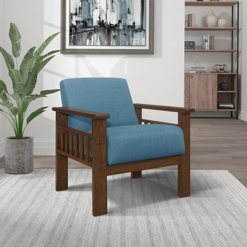 Chaise d'appoint rembourrée en tissu durable avec finition noyer, siège et dossier rembourrés pour un confort moderne, Bleu