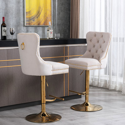 Confortable velours beige - siège réglable de 27 à 35 pouces, dossier pour le soutien, pub à domicile et velours de cuisine, un point de vue magnifique, îlot