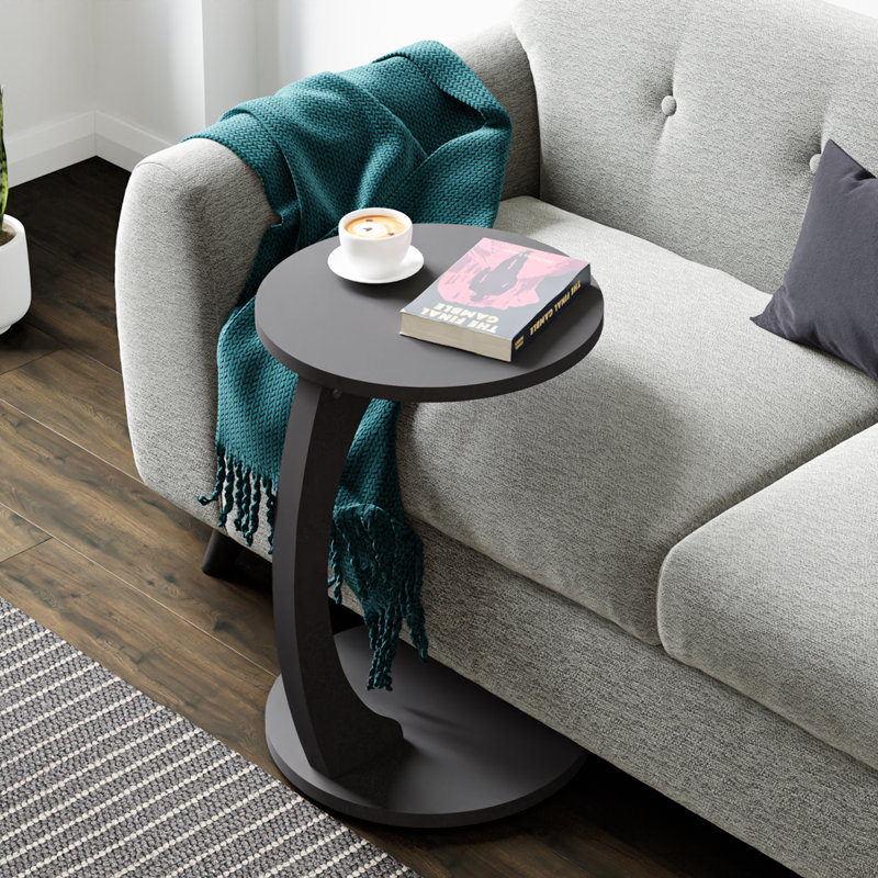 InterGo C-Shaped Round End Table with Rolling Wheels - Side Table Modern Design, Space-Saving Home Decor End Table for Living Room, Depali Coffee Table