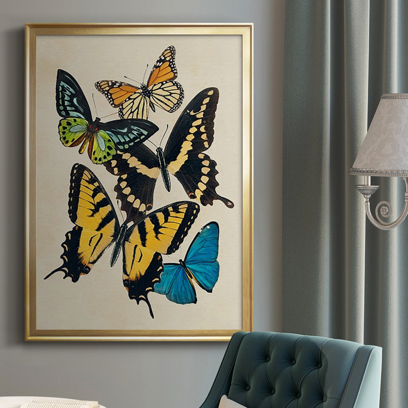 Collage Butterflies II, reproduction d'art encadrée, H 30,5 po x l 22,5 po x P 1 po, Or
