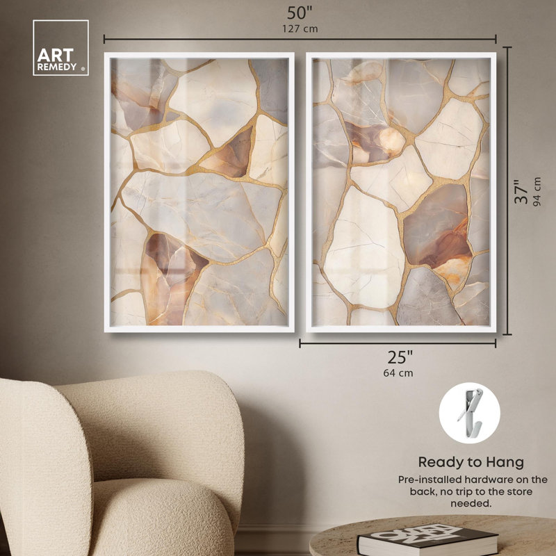 Décoration murale bohème texturée texturée «Earthy Tones Duo» par Art Remedy, cadre blanc, 24 x 36, H 37 po x l 25 po
