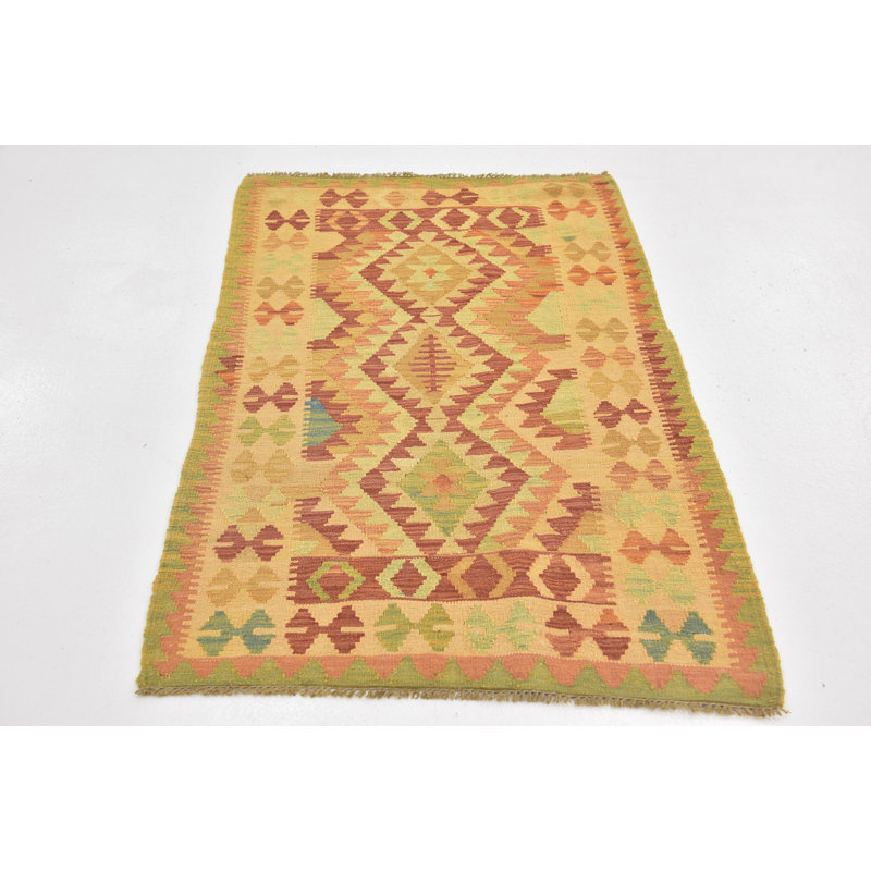 Tapis de zone en laine noué la/brun clair 2 pi 9 po x 4 pi 3 po one-of-kind-the main Elland