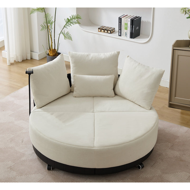 360 Rotatable Oversized Chair, Beige Fabric, Adjustable Phone Stand, 2 Gleaming 52.72'' Swivel Upholstery, Rotation, 2 Seats, Shock Absorbing