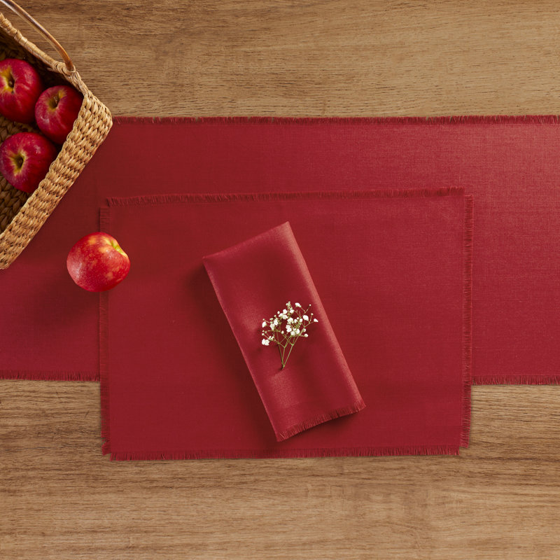 Fringe - 100% Pure Linen Dinner Napkins, Cherry