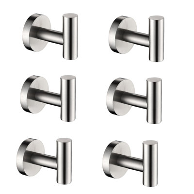6-Pack Stainless Steel Towel Hooks, 1.97x2.60x2.17 in, Brushed Nickel, Wall-Mounted Rust-Proof Hooks for Bathroom, Kitchen & More