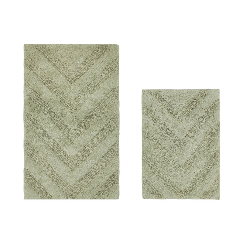 Annaclara Premium 100% Cotton 1990 GSM 2-Piece Tufted Chevron Bath Rug Set with Non-Slip Spray Latex Backing, OEKO-TEX® Certified, Super Absorbent and Machine Washable, Sage