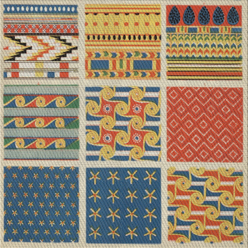 Tapis vert/bleu/rouge tissé à la machine, Carré 5 pi