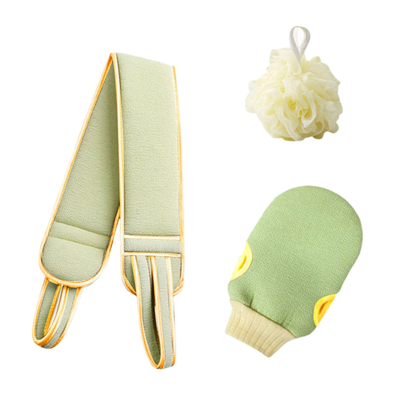 3 Piece Bath Set With Loofah Sponge And Scrubbing Glove, Gentle Exfoliating And Deep Cleansing For Bathing, Mint Green