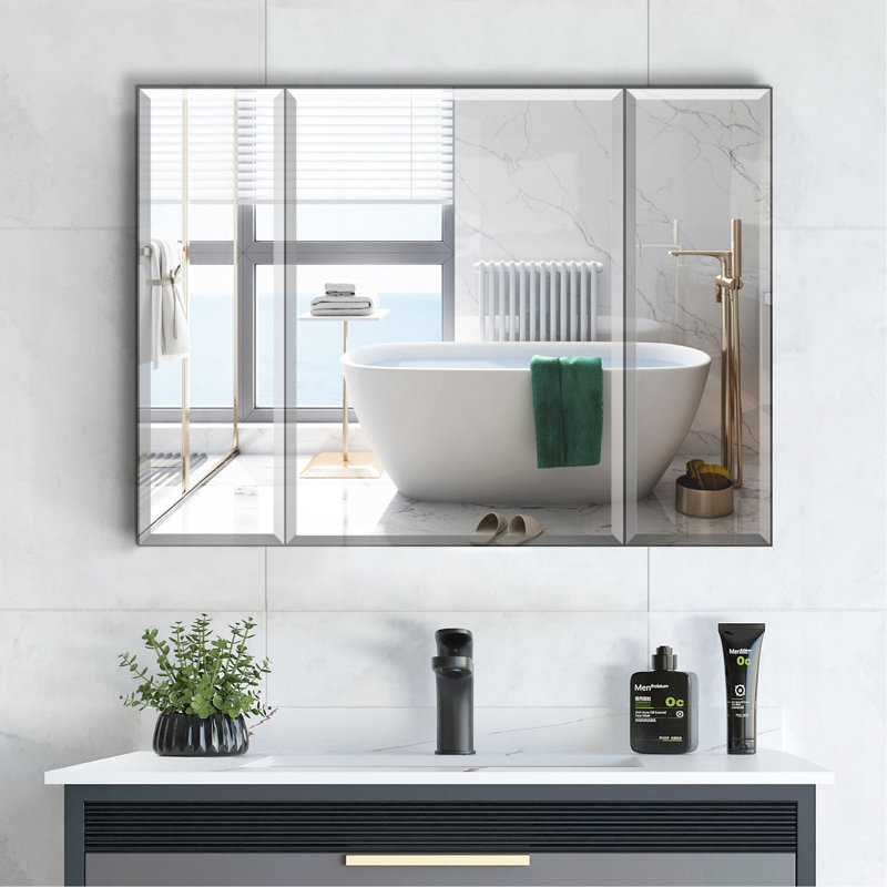 Armoire à pharmacie de 36 po x 26 po en aluminium avec tablettes réglables en verre imperméables et résistantes à la rouille