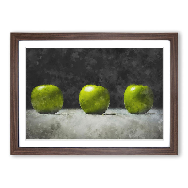 Row of Green Apples - Picture Frame Graphic Art, Walnut Framed, 27cm H x 36cm W x 2cm D