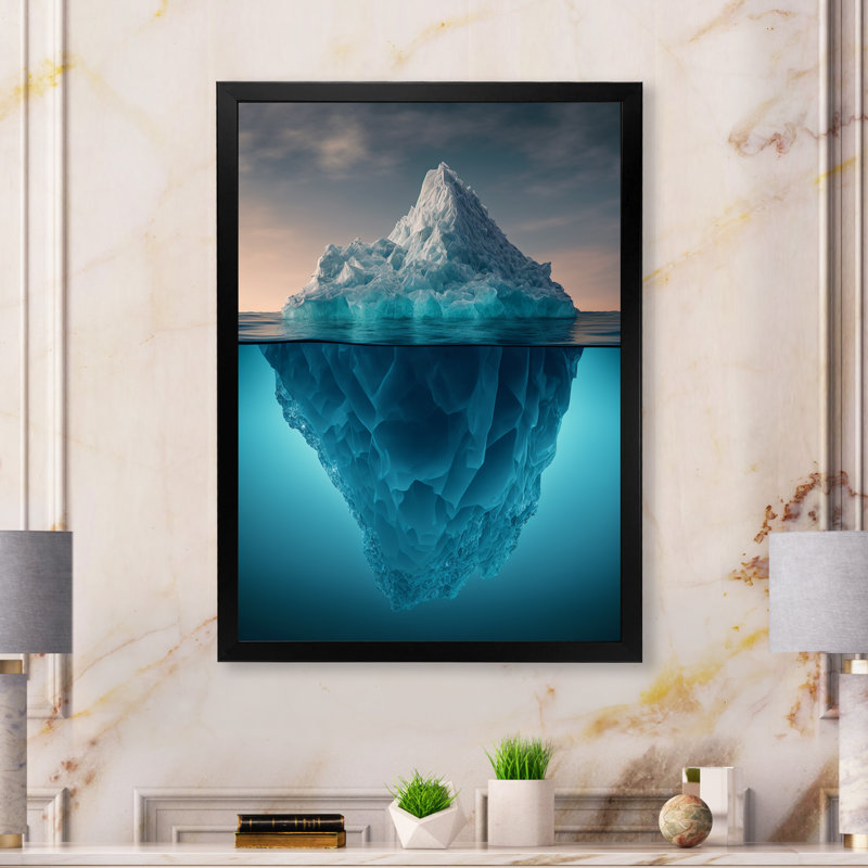 «Iceberg Half Under Water Surface I», reproduction sur toile, H 44 po x l 34 po x P 1,5 po, Cadre photo noir