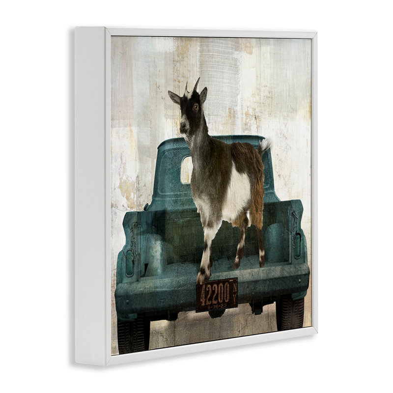 Giclée rustique en forme de chèvre, design par Sophie 6, H 24 po x l 24 po, Estampe numérique encadrée blanc bord de mer