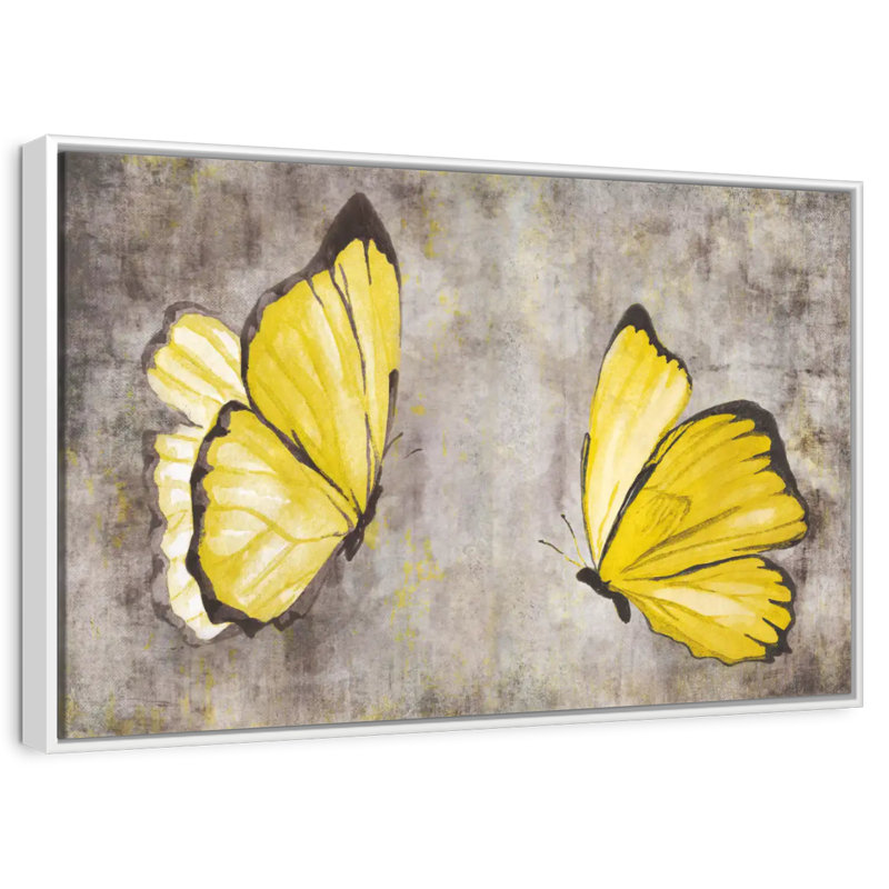 Papillons jaunes, Cadre flottant blanc, 25 po x 17 po