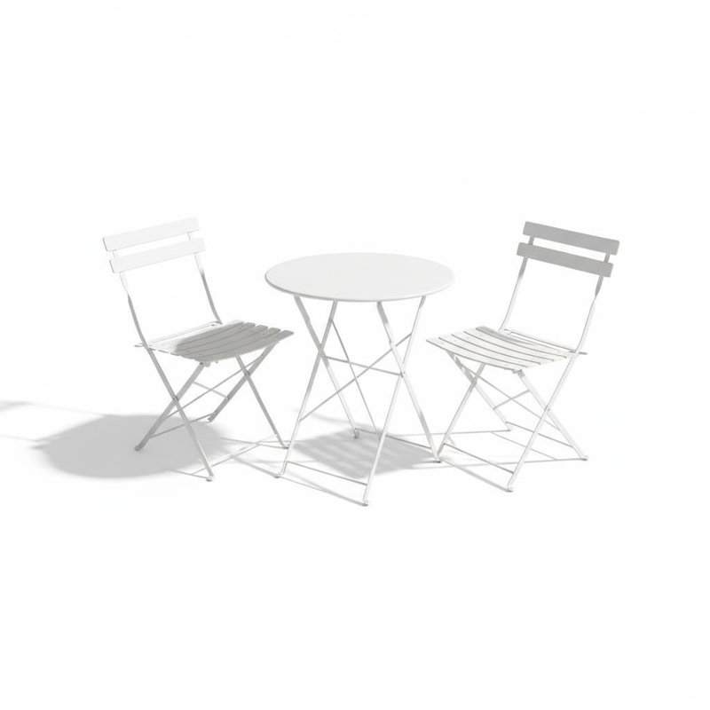 3-Piece Folding Patio Bistro Set with Steel Frame & Round Table | Weather-Resistant Space-Saving Furniture for Balcony, Garden & Deck – 2 Chairs Included