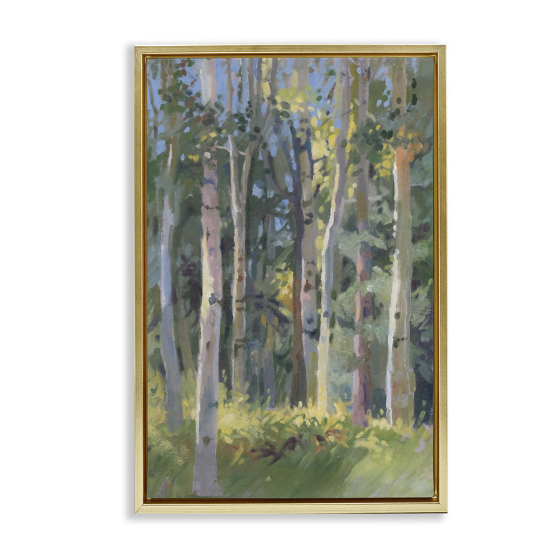 Hidden Path Forest Trees Floating Frame, design by Christine Debrosky, 31" H x 21" W, Metallic Gold Floater Frame