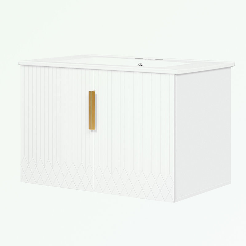 Bathroom Vanity with Ceramic Sink and 2 Soft Closing Doors, White