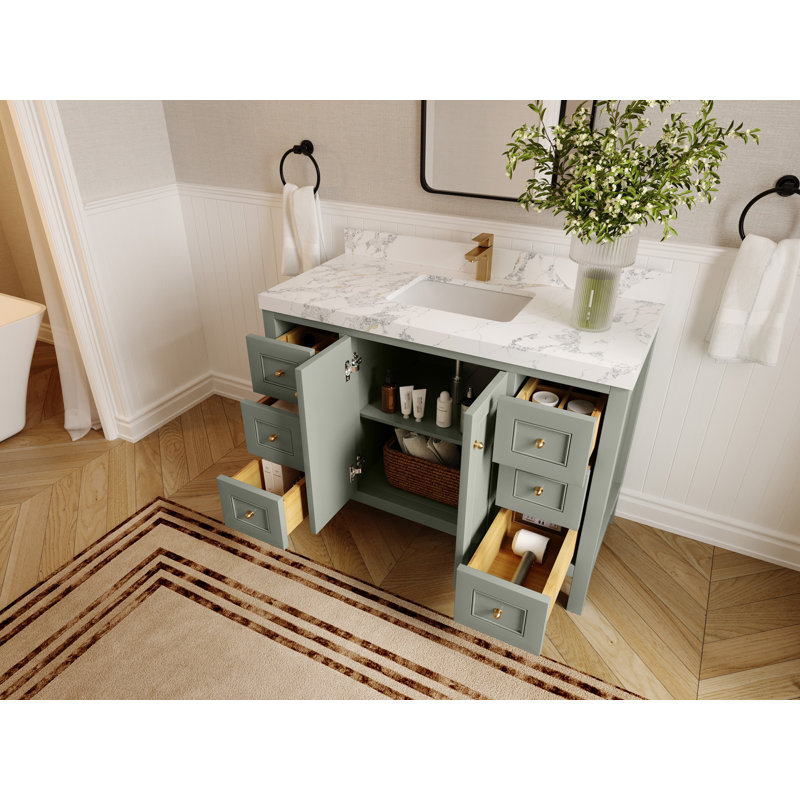 Nashville X P 22 po Meuble-lavabo simple en D, 1,5 PO – quartz Calacatta Laza