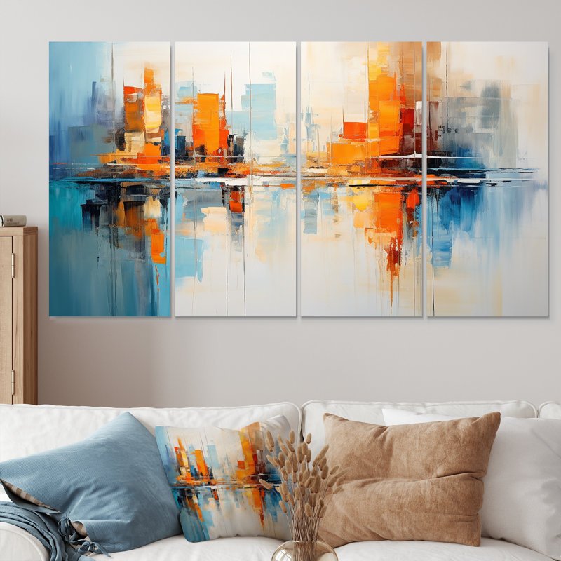 «Distant Sunset New York City - Cityscape Wall Art Decor», 4 pièces, H 28 po x l 48 po