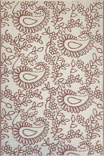 4' X 6' Paisley Outdoor Mat, Off White/Brown, Rectangle 4' x 6'
