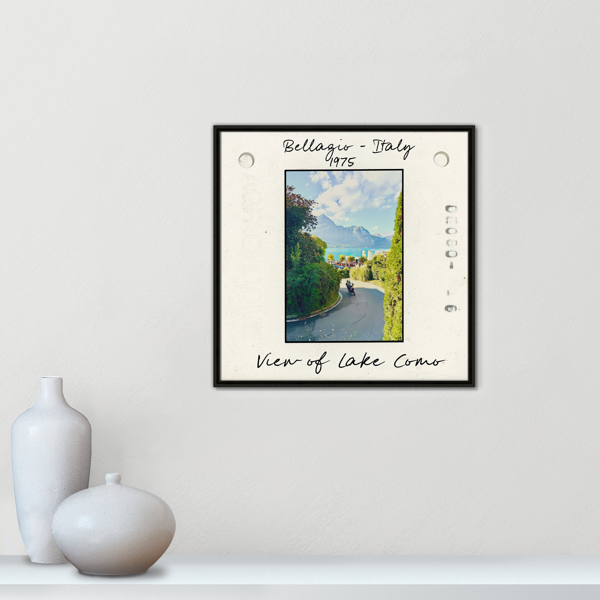 Belaggio, Italy - View of Lake Como Print by Susan Jill, Espresso Floater Framed Canvas, 25.5" H x 25.5" W x 2" D