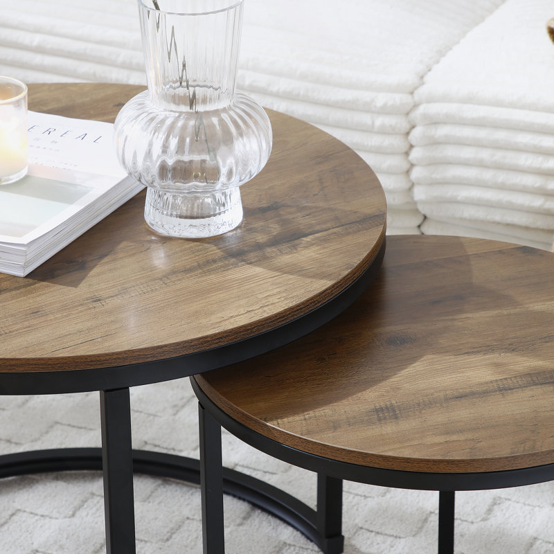 Set Of 2 Coffee Table Nesting Side Round  End Table Top Sturdy Metal Frame Desk Centerpiece Living Room Bedroom Apartment Modern Industrial Simple Nightstand