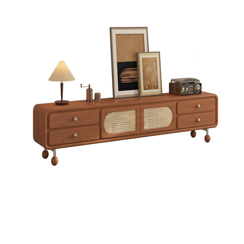 Meuble télé en bois massif avec portes en rotin, H 20,47 po x L 70,86 po x l 15,75 po