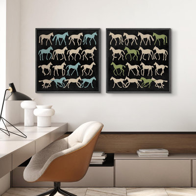 Abstrait cheval minimaliste moderne Moody foncé neutre décor de salon, impression sur toile encadrée