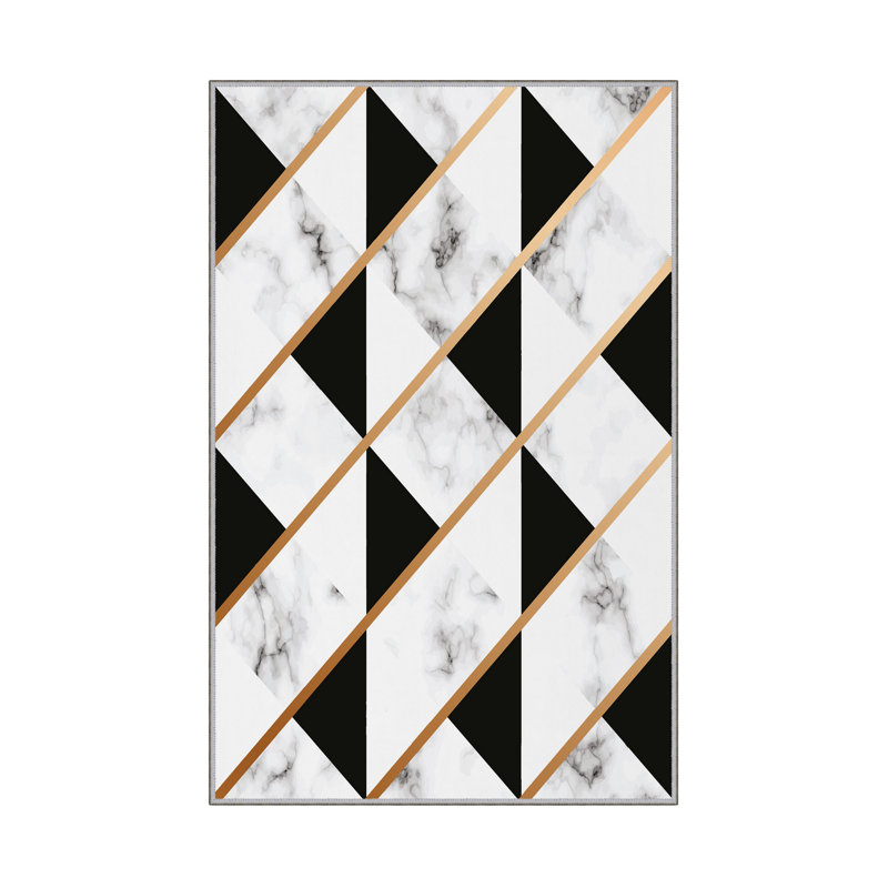 Tapis luxueux, 2,6 x 4,0 pi | 100% polyester, hauteur des poils de 0,4 po | Pois antibactérien et antidérapant en PVC | Lavable à la machine, impression numérique 3D | Parfait pour le salon et la chambre à coucher