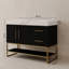 Meuble-lavabo sur pied autoportant, comptoir en pierre frittée avec lavabo en céramique intégré, cadre doré pour salles de bain contemporaines
