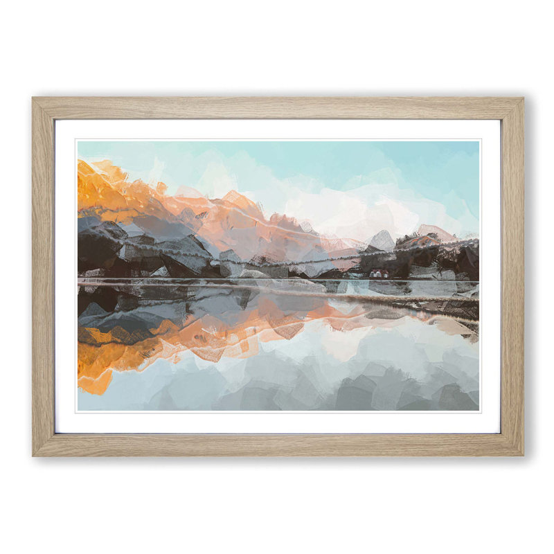 Mountain Reflection in Italy in Abstract - Picture Frame Graphic Art Print, Oak Framed, 48cm H x 65cm W x 2cm D
