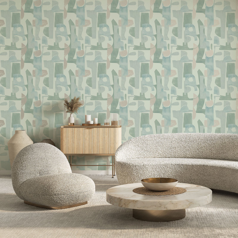 Geo Composition Peel and Stick Wallpaper, Green